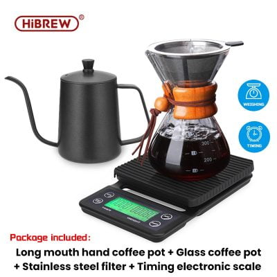 400ML Classic Glass Coffee Pot Wooden Handle 1